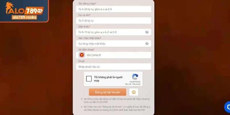 Đăng Ký ALO789 2 Nhập thông tin cá nhân chuẩn khi tạo account